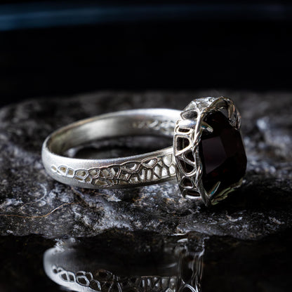 Hand Cut Rubellite Garnet Solitaire Ring — Sterling Silver, Sculptural Design item 1040 silver, Garnet