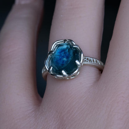 Hand Cut Montana Sapphire Solitaire Ring in Sterling Silver, item 1006 