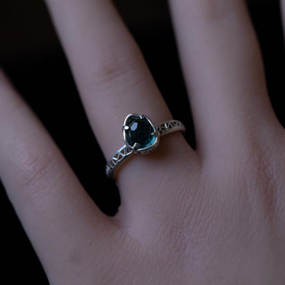 Hand Cut Montana Sapphire Solitaire Ring in Sterling Silver, item 1015 silver, sapphire