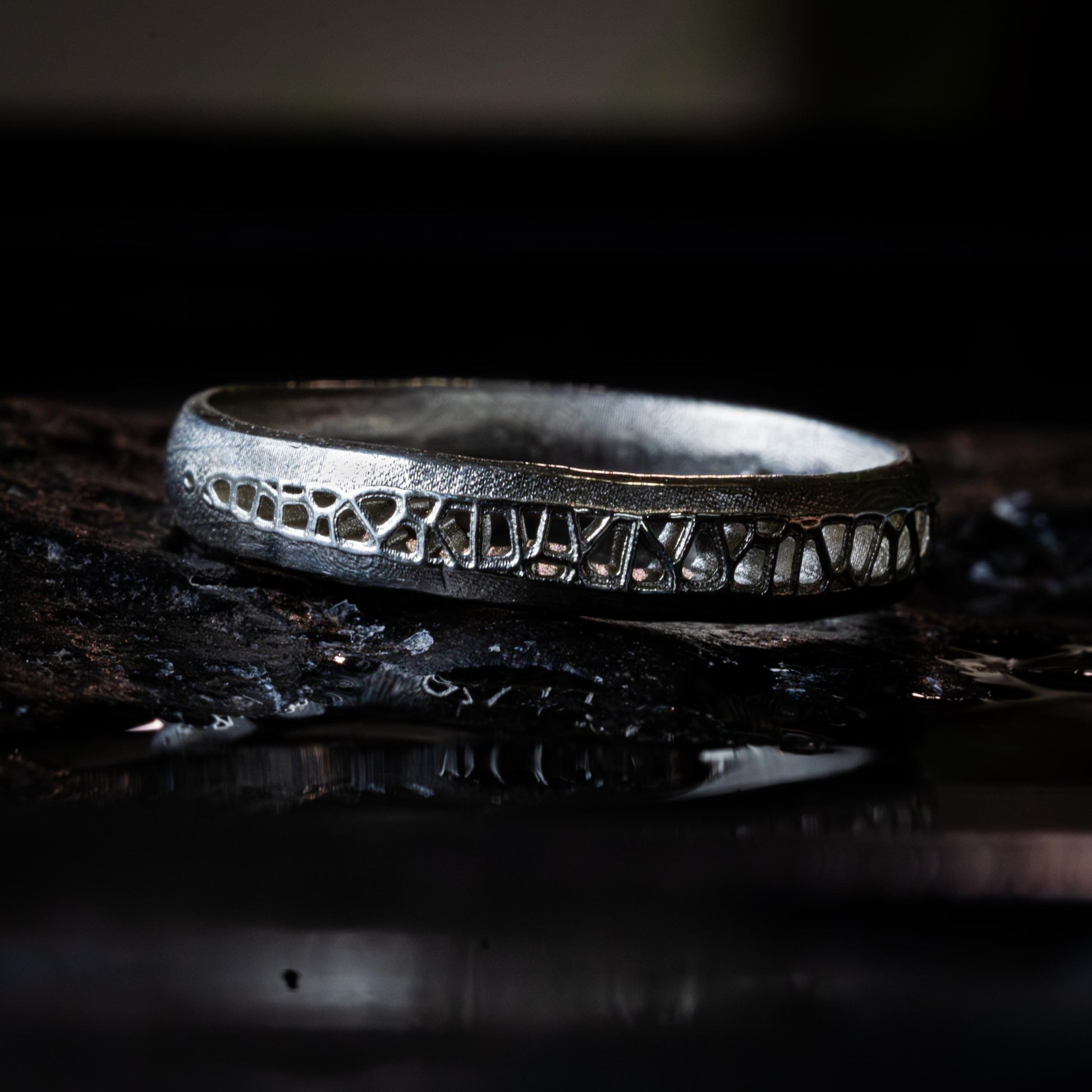 Sterling Silver Band Ring with Organic Lattice Texture item 1031 