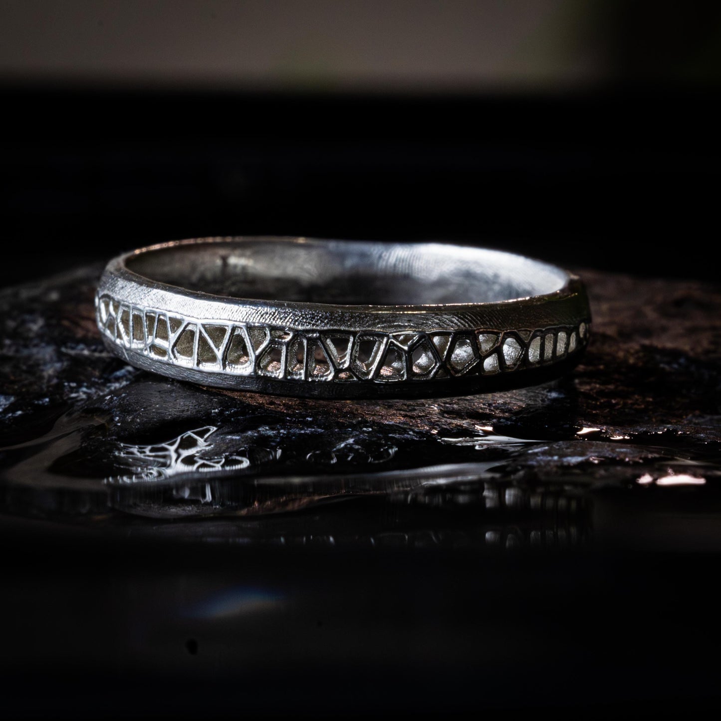 Sterling Silver Band Ring with Organic Lattice Texture item 1031 