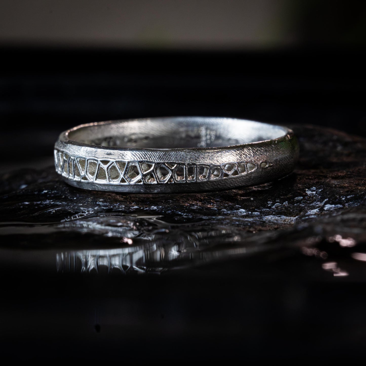 Sterling Silver Band Ring with Organic Lattice Texture item 1031 
