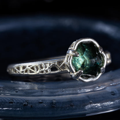 Hand Cut Montana Sapphire Solitaire Ring in Sterling Silver, item 1020 silver, sapphire