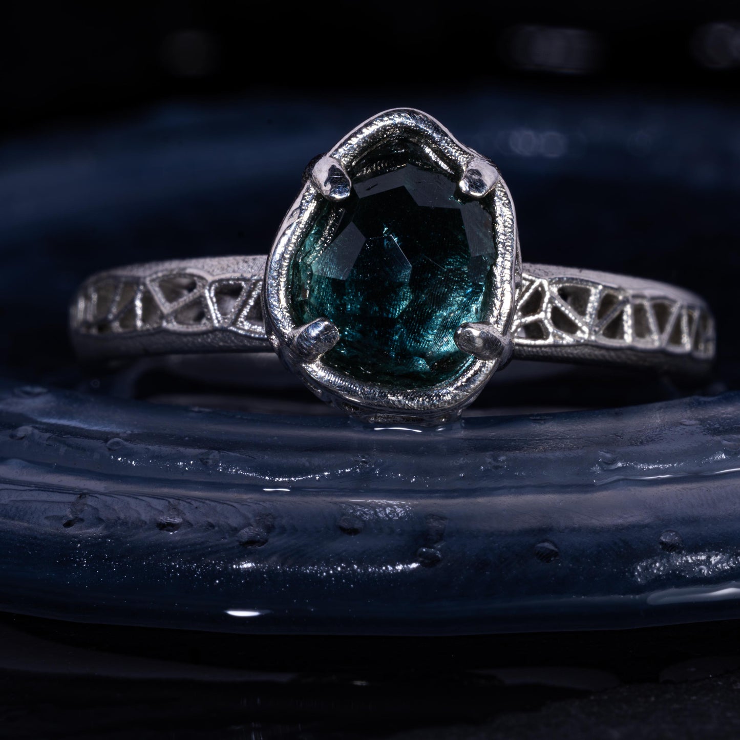 Hand Cut Montana Sapphire Solitaire Ring in Sterling Silver, item 1015 silver, sapphire