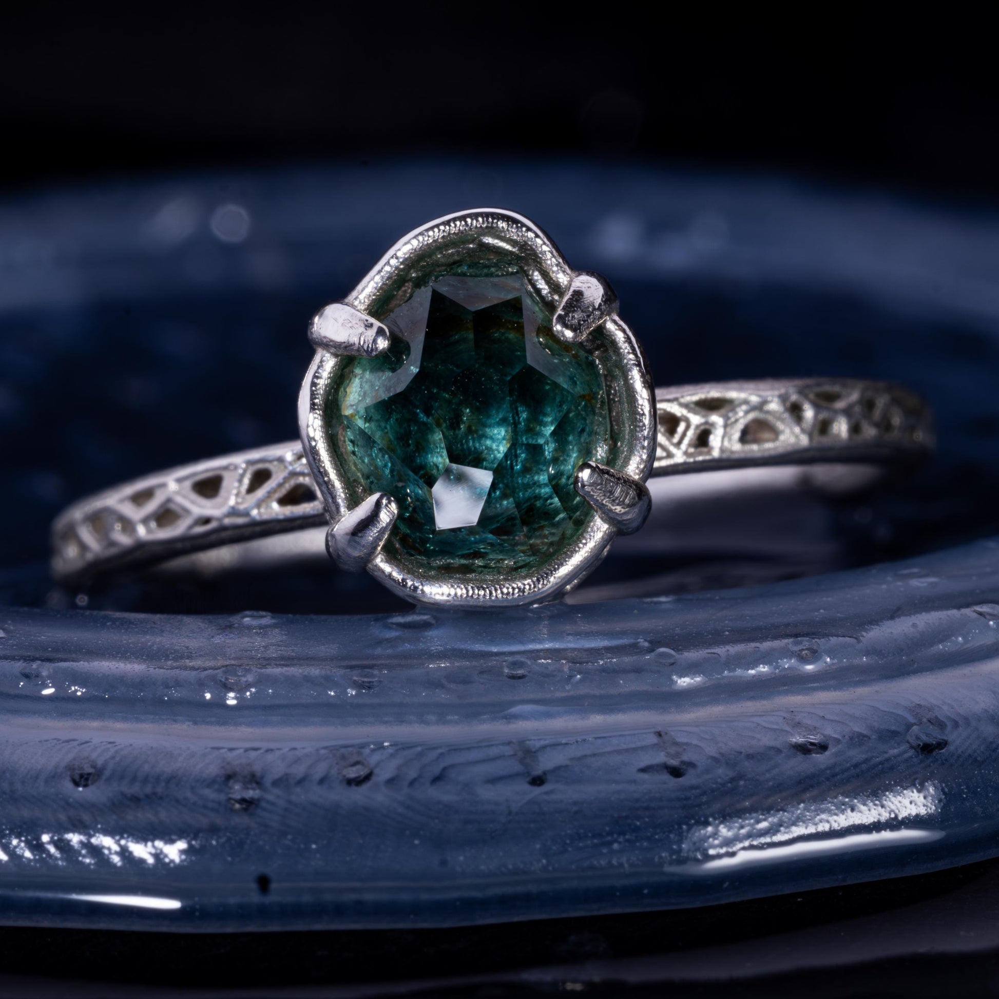 Hand Cut Montana Sapphire Solitaire Ring in Sterling Silver, item 1012 