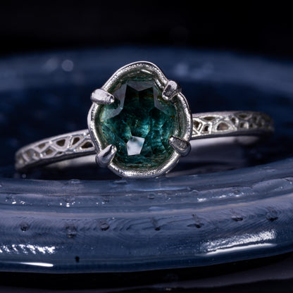 Hand Cut Montana Sapphire Solitaire Ring in Sterling Silver, item 1012 