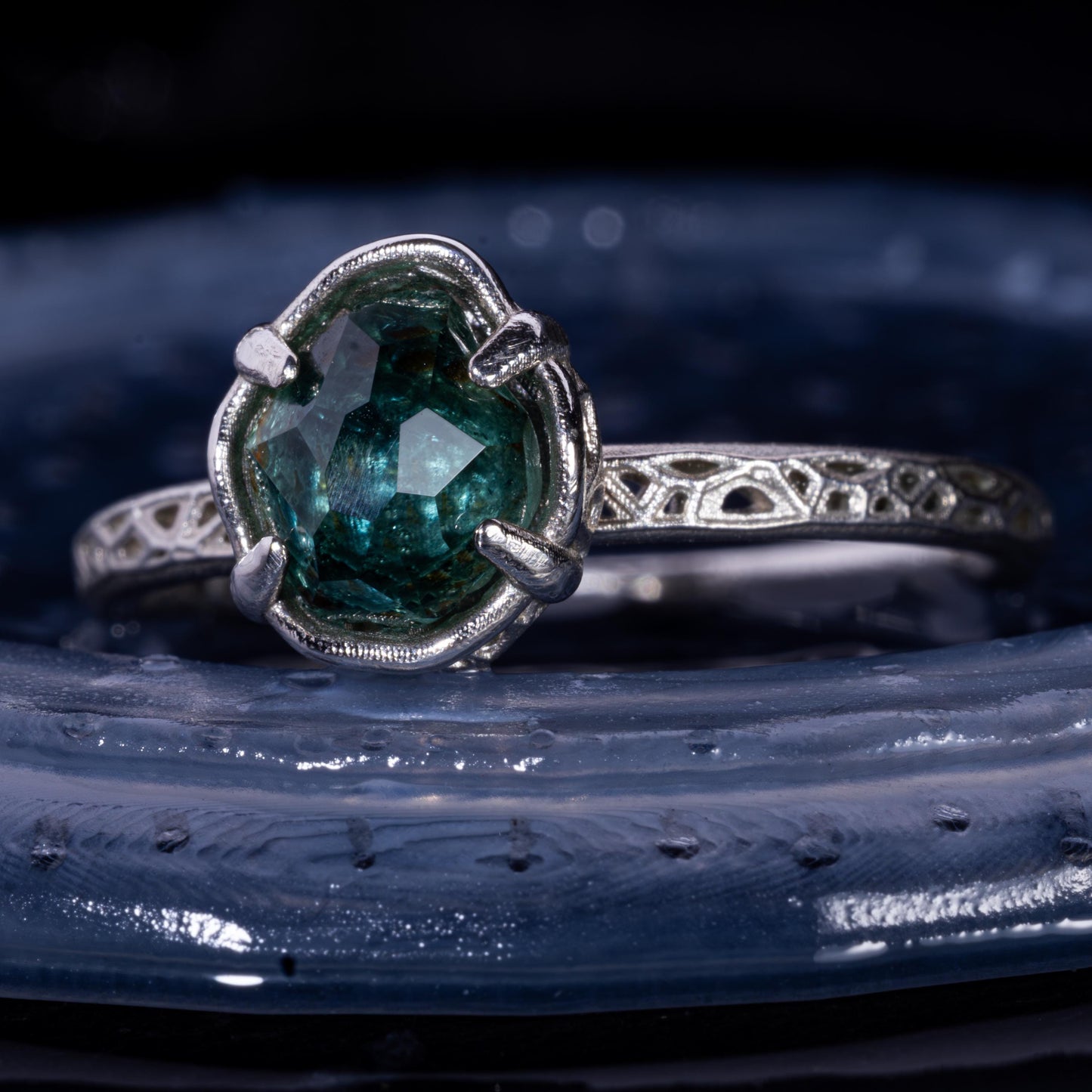 Hand Cut Montana Sapphire Solitaire Ring in Sterling Silver, item 1012 