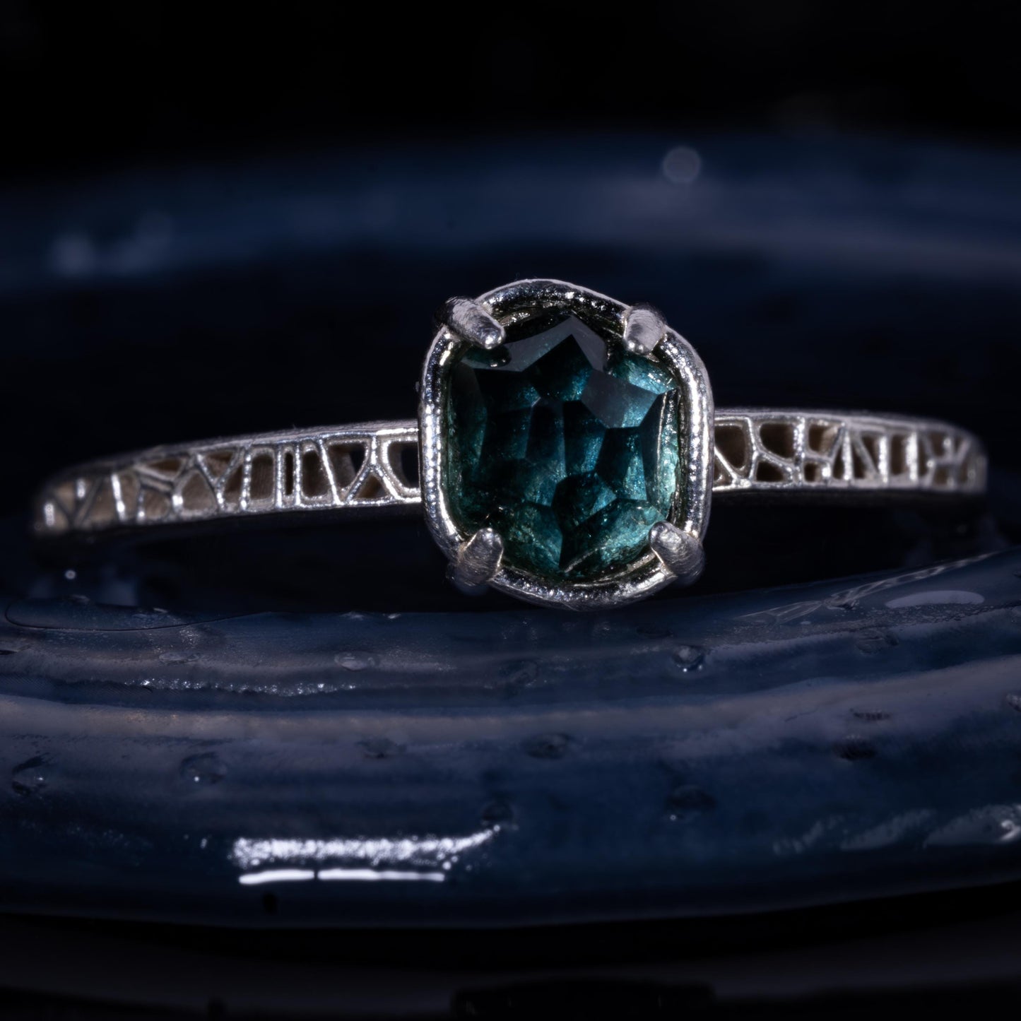 Hand Cut Montana Sapphire Solitaire Ring in Sterling Silver, item 1025 silver, sapphire