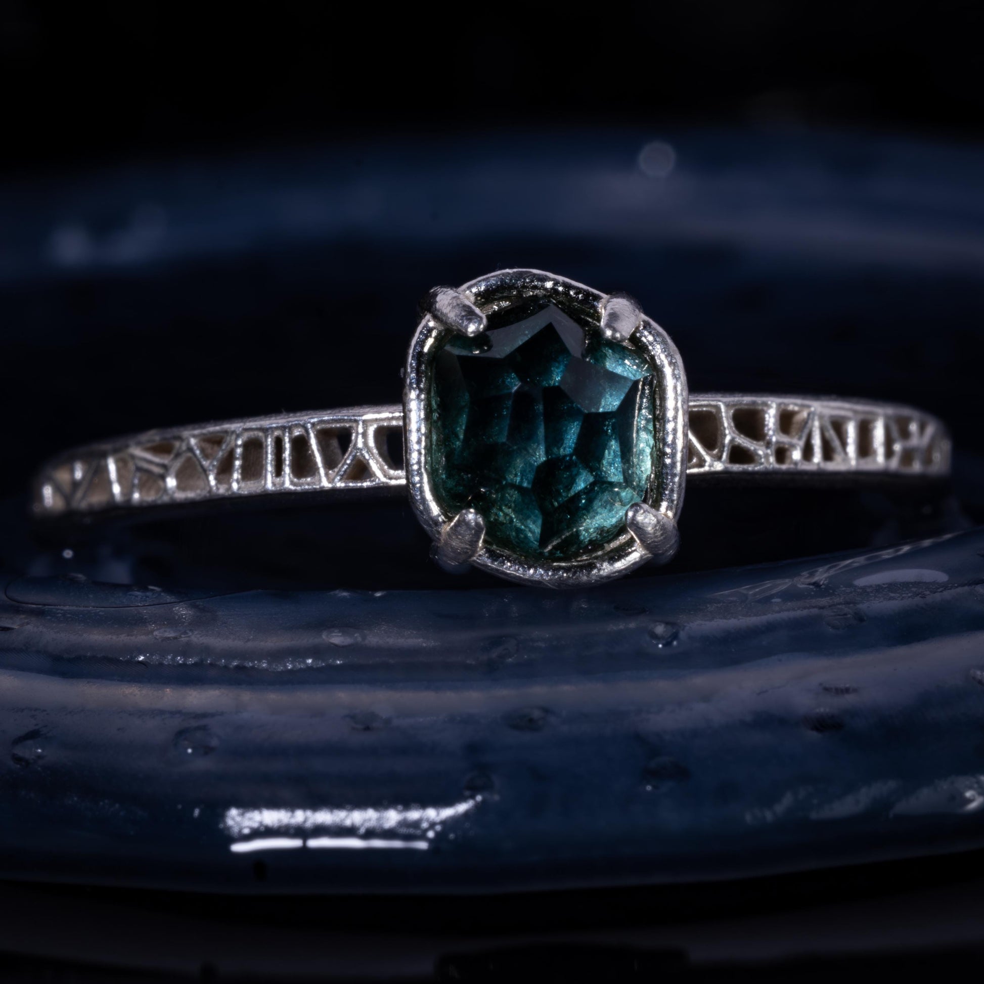 Hand Cut Montana Sapphire Solitaire Ring in Sterling Silver, item 1025 silver, sapphire