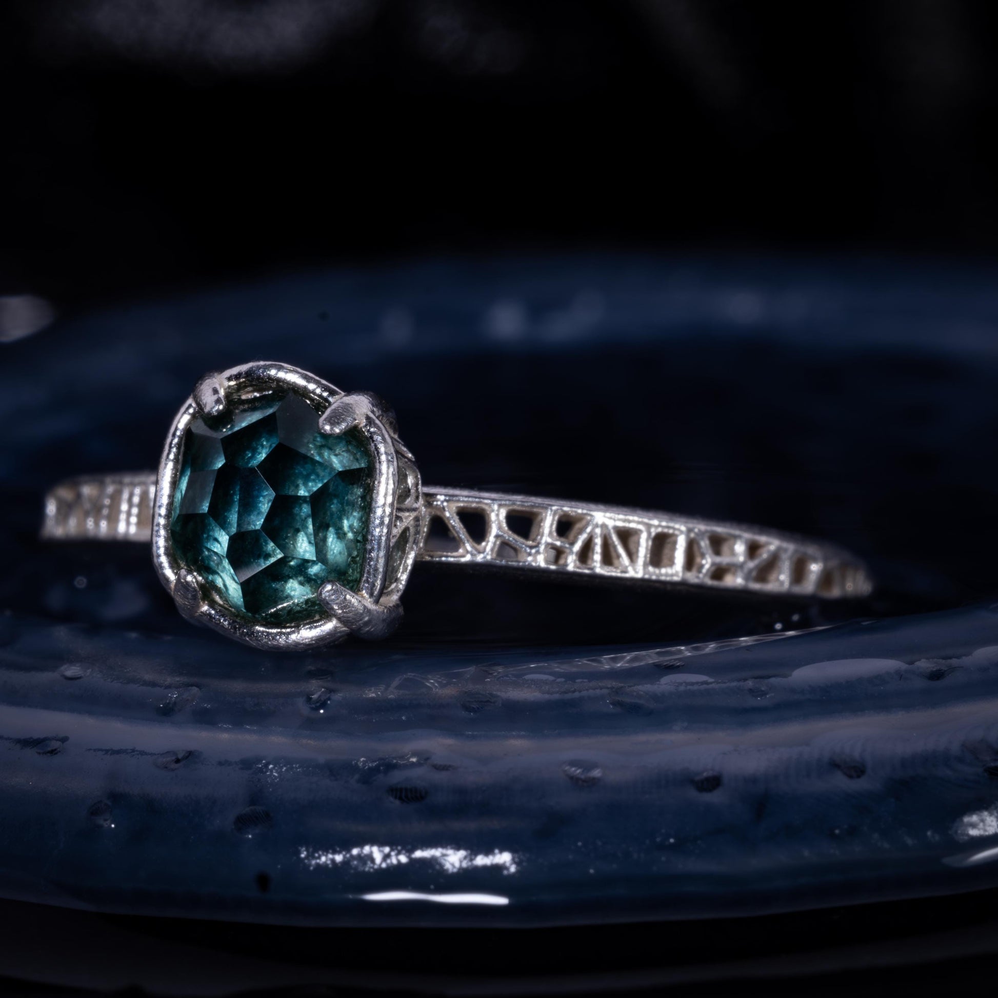 Hand Cut Montana Sapphire Solitaire Ring in Sterling Silver, item 1025 silver, sapphire