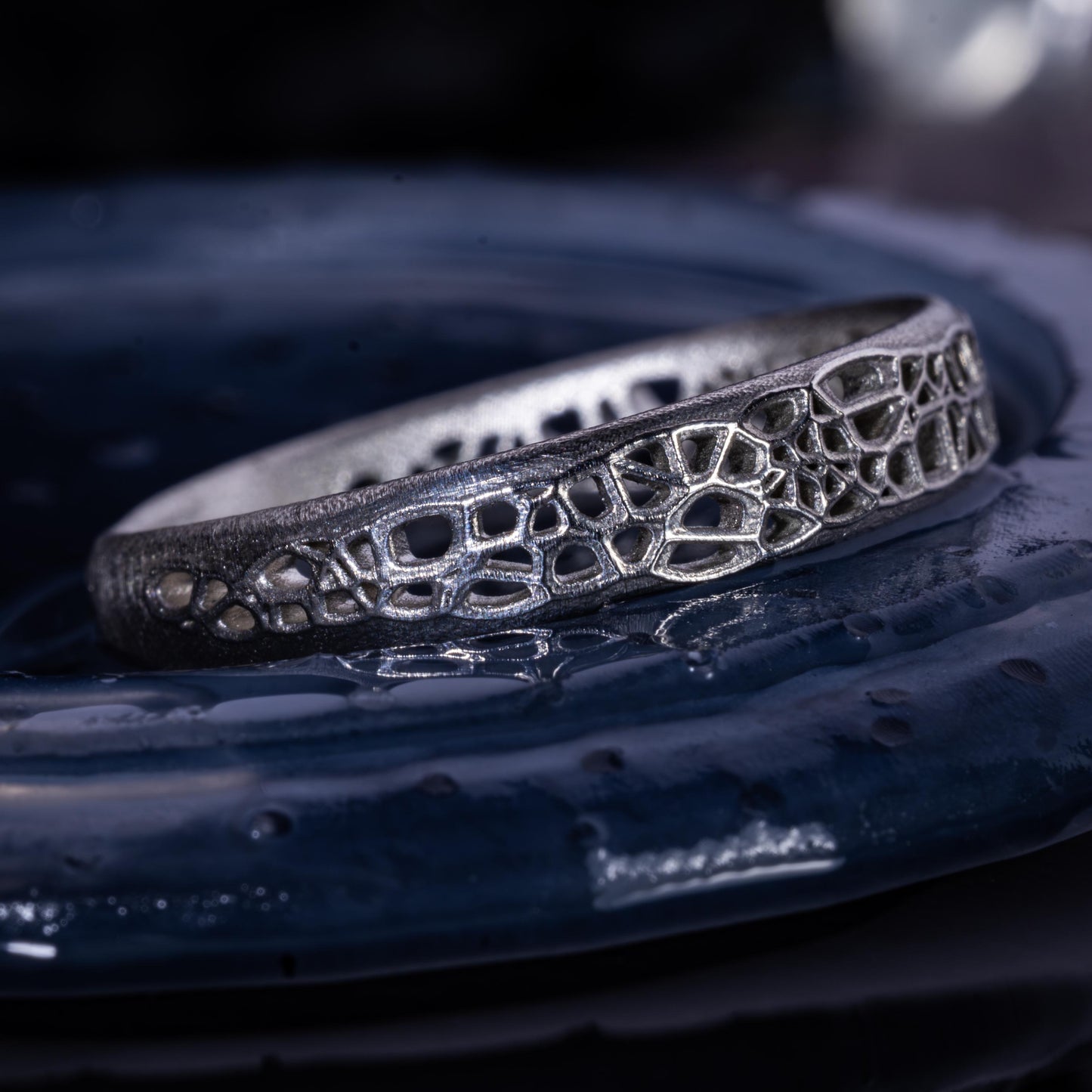 Sterling Silver Band Ring with Organic Lattice Texture item 1028 