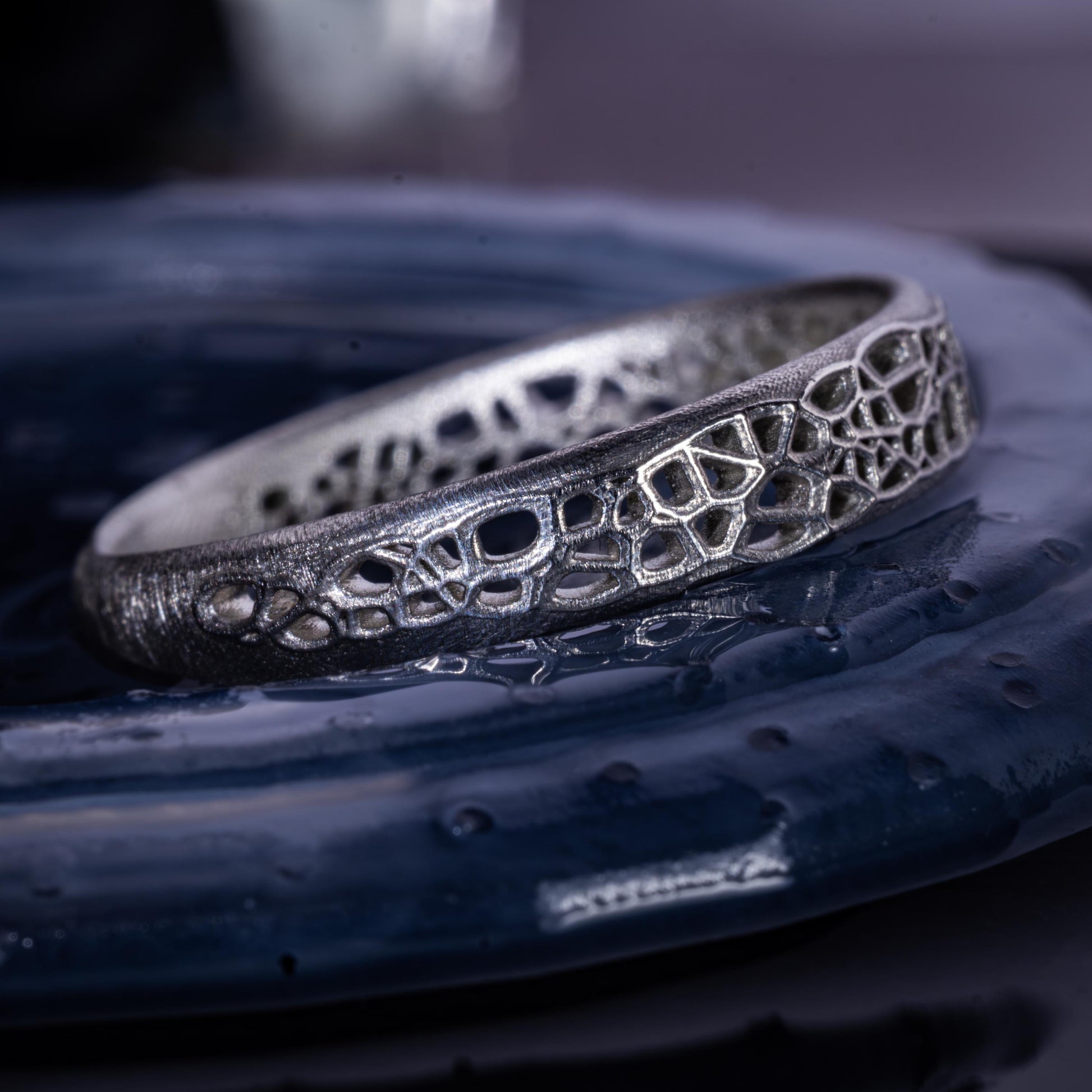 Sterling Silver Band Ring with Organic Lattice Texture item 1028 