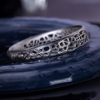 Sterling Silver Band Ring with Organic Lattice Texture item 1028 