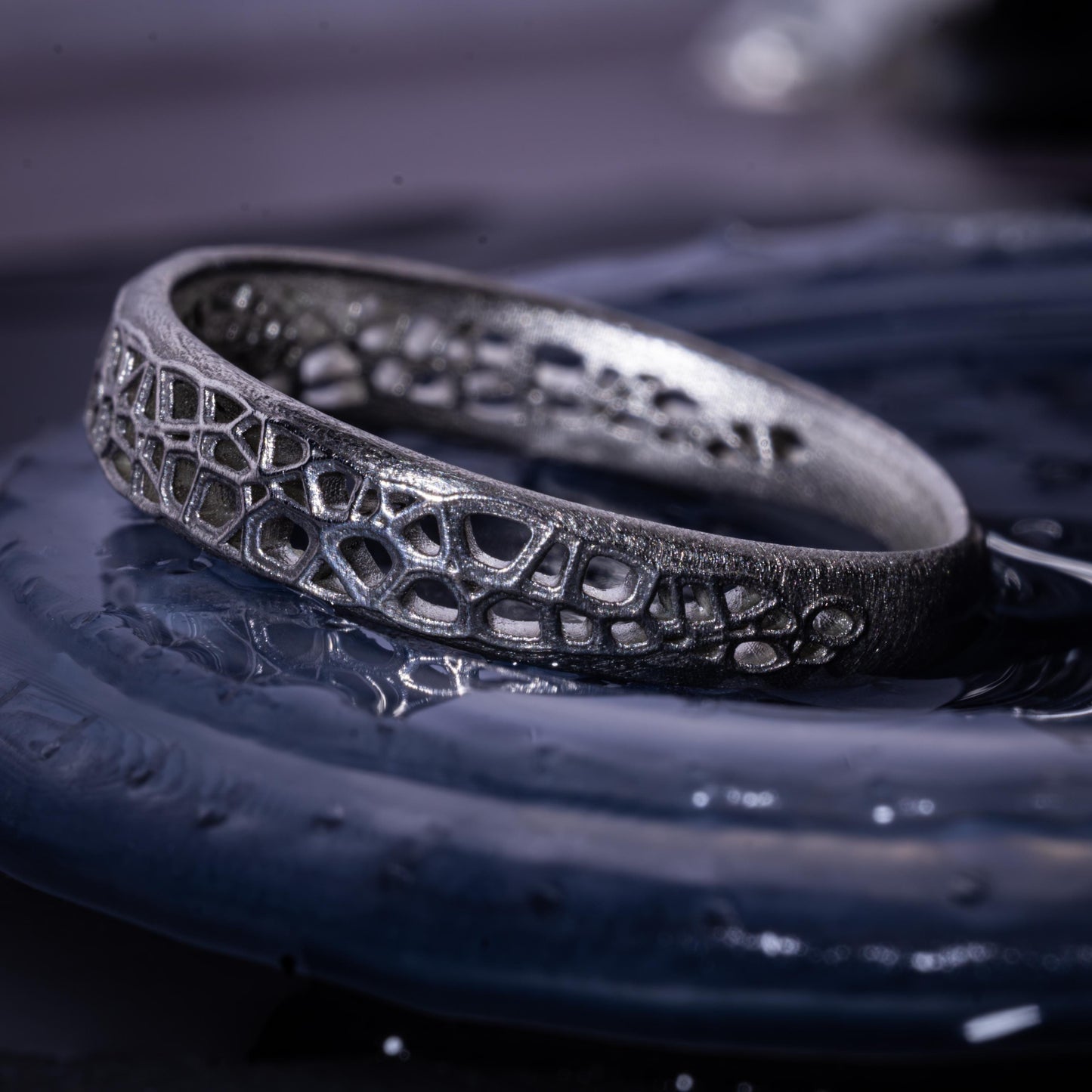 Sterling Silver Band Ring with Organic Lattice Texture item 1028 