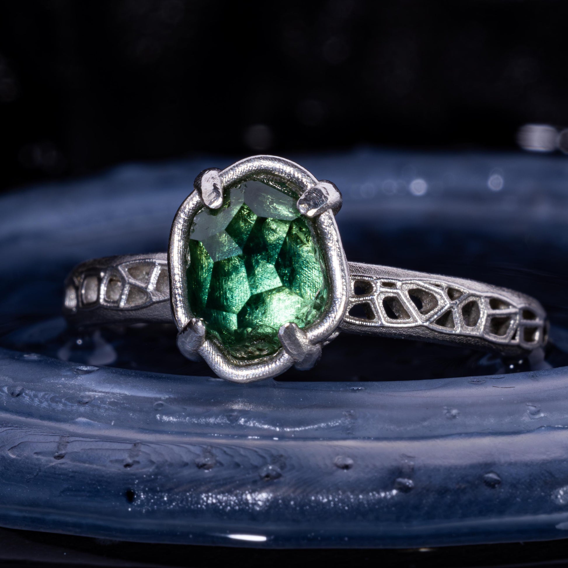 Hand Cut Montana Sapphire Solitaire Ring in Sterling Silver, item 1014 
