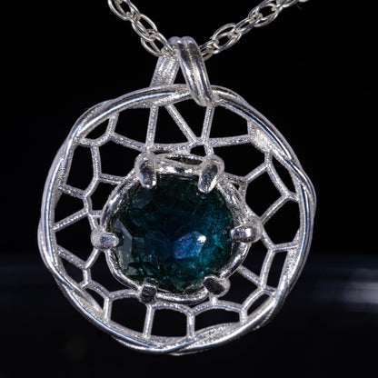 Hand Cut Montana Sapphire Sterling Silver Pendant - Dreamcatcher Necklace item 1004 Sterling silver
