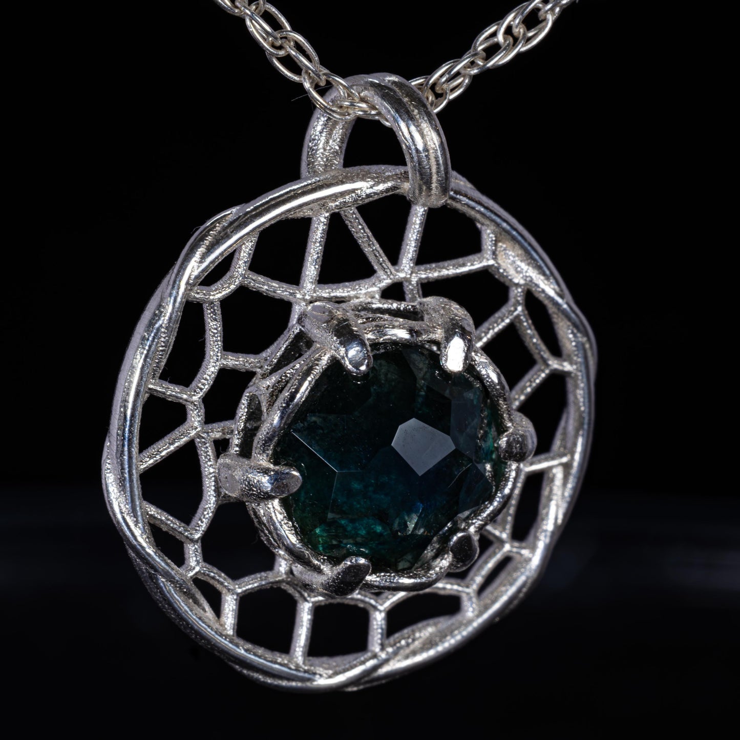 Hand Cut Montana Sapphire Sterling Silver Pendant - Dreamcatcher Necklace item 1004 Sterling silver