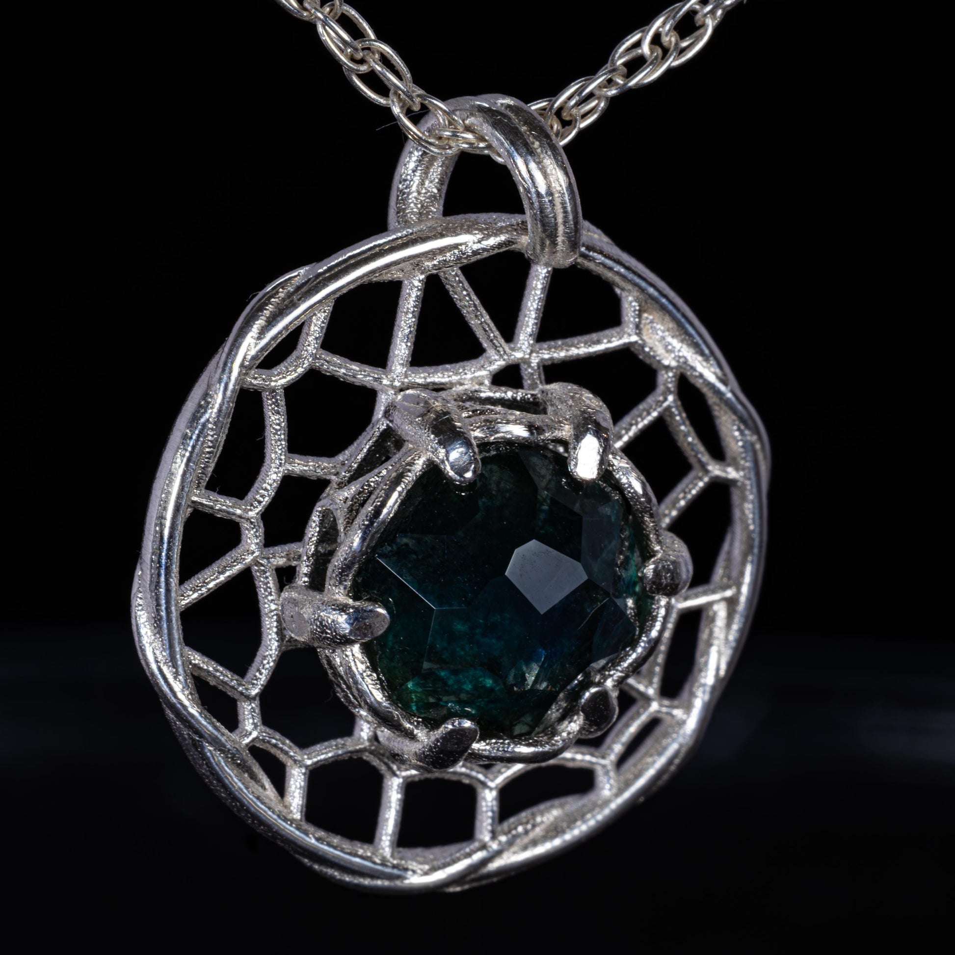 Hand Cut Montana Sapphire Sterling Silver Pendant - Dreamcatcher Necklace item 1004 Sterling silver