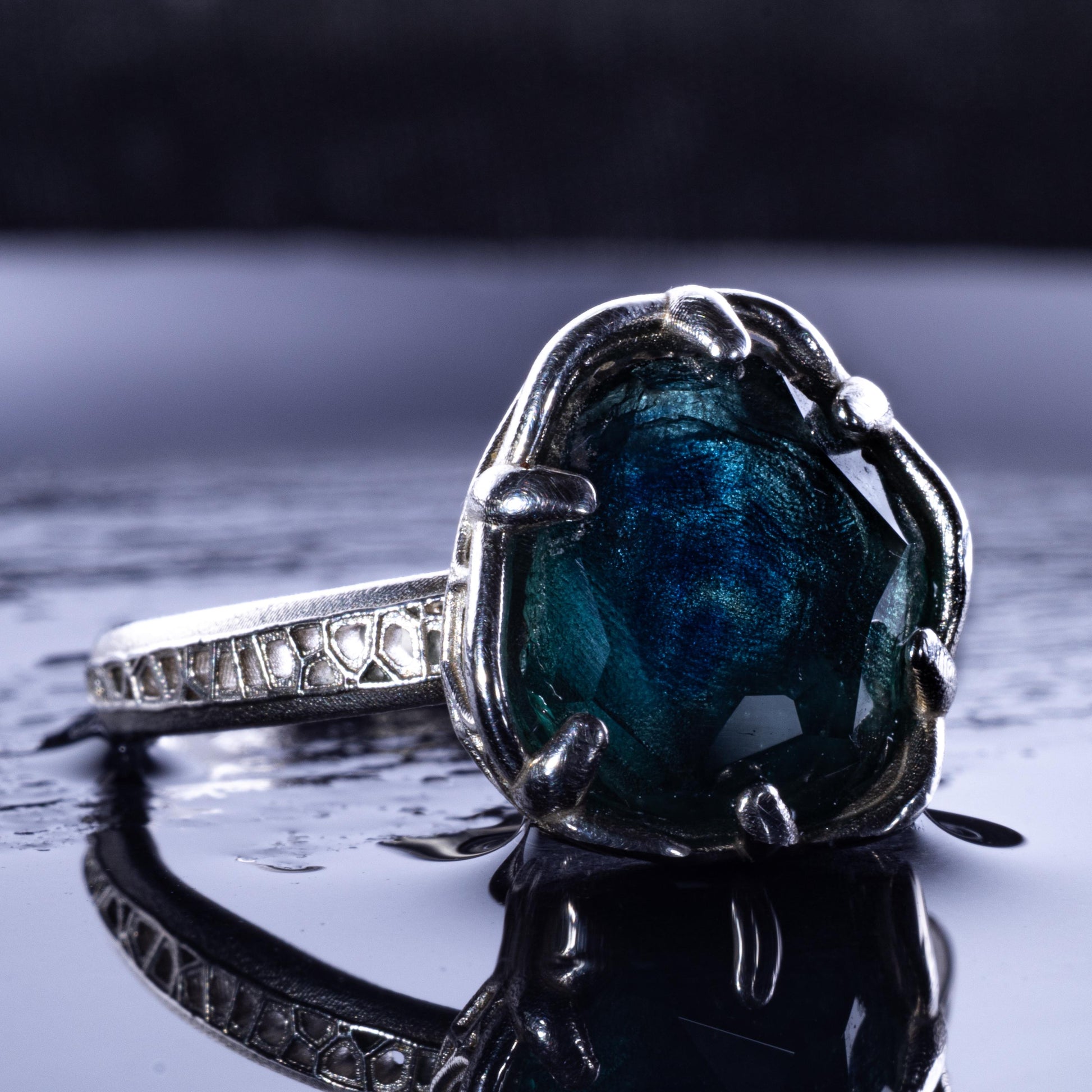 Hand Cut Montana Sapphire Solitaire Ring in Sterling Silver, item 1006 