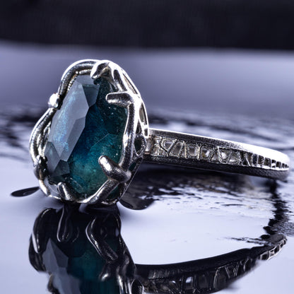 Hand Cut Montana Sapphire Solitaire Ring in Sterling Silver, item 1006 