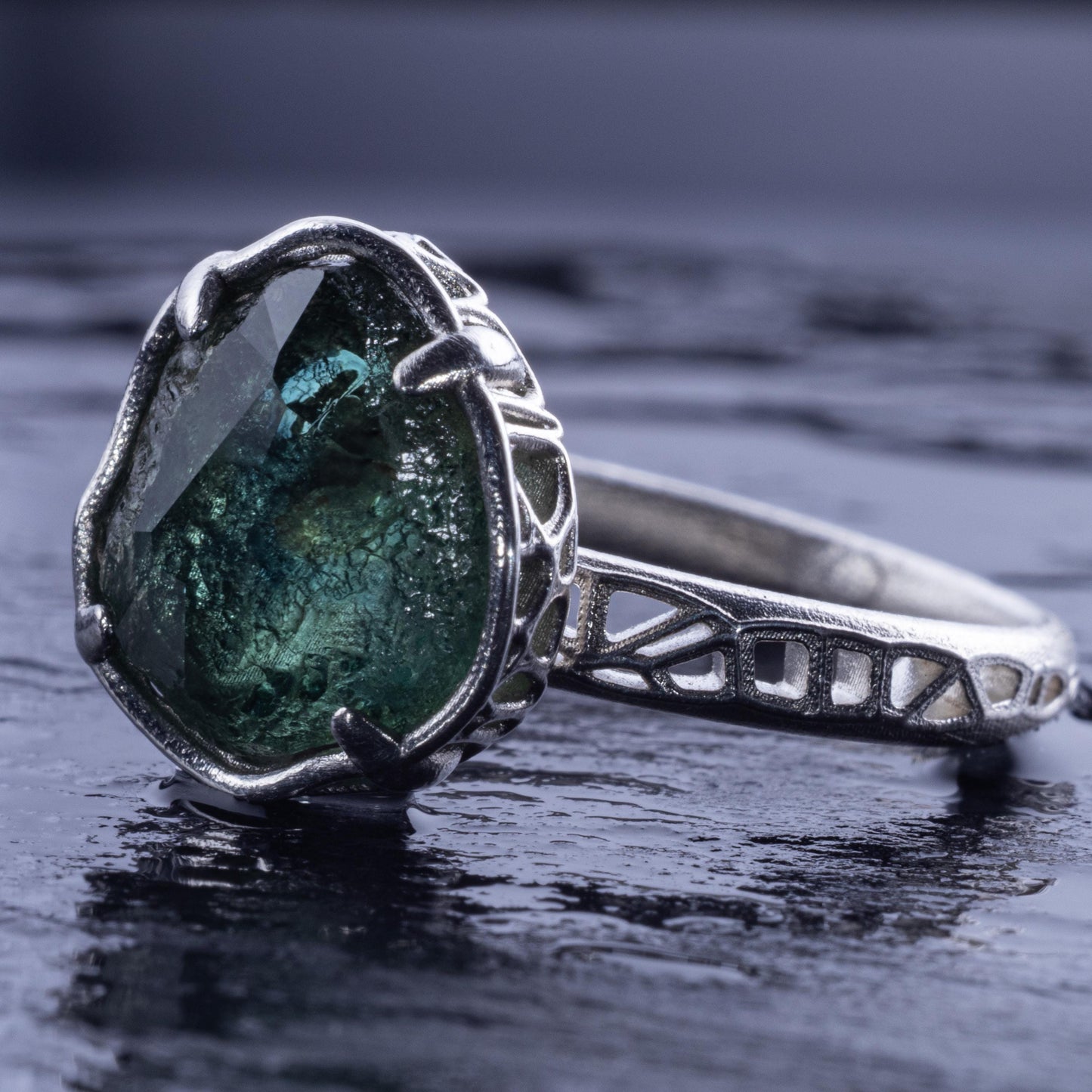 Hand Cut Montana Sapphire Solitaire Ring in Sterling Silver, item 1016 silver, sapphire