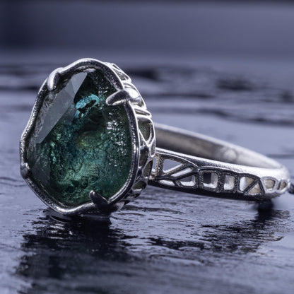 Hand Cut Montana Sapphire Solitaire Ring in Sterling Silver, item 1016 silver, sapphire