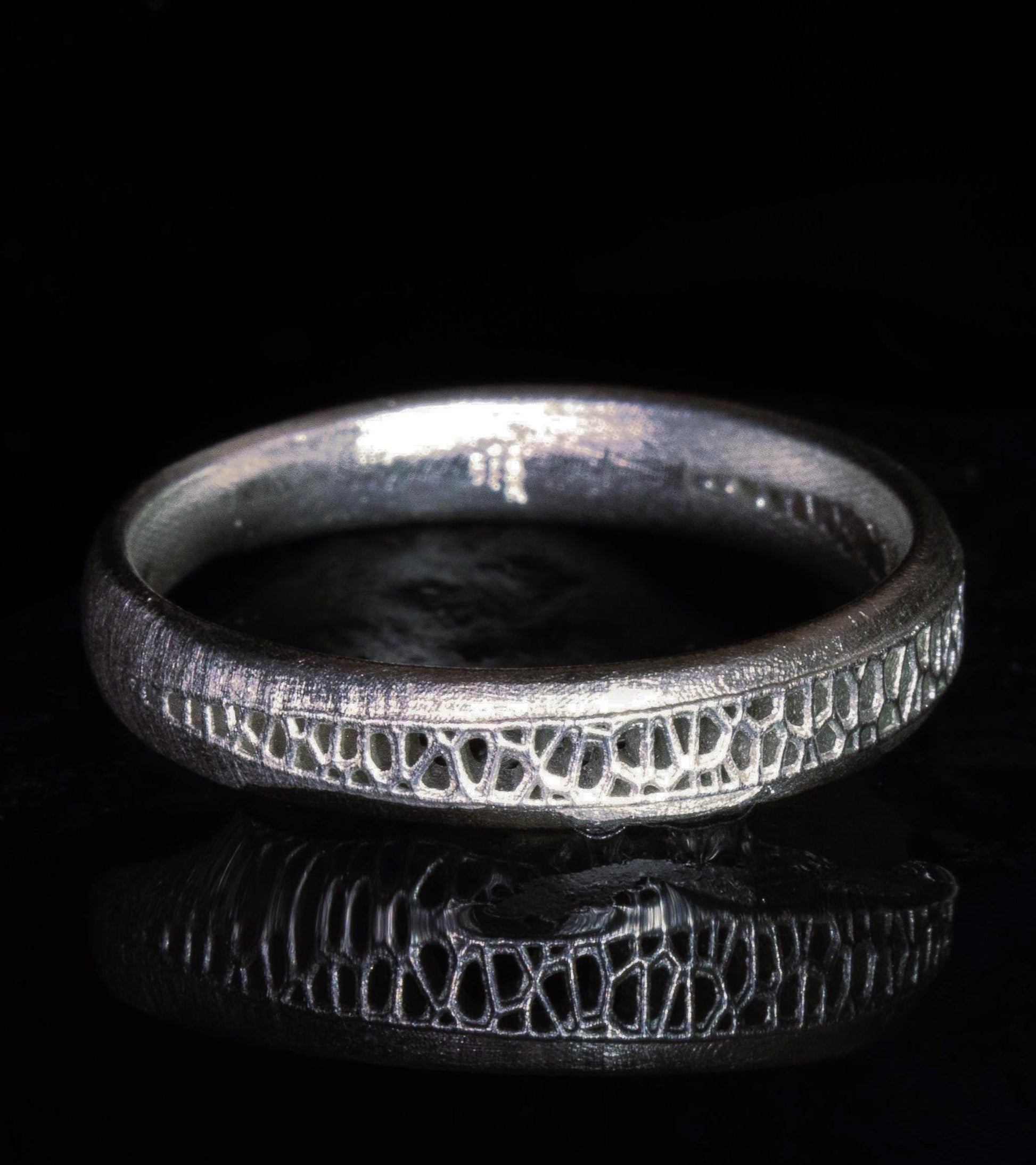 Sterling Silver Band Ring with Organic Lattice Texture item 1026 