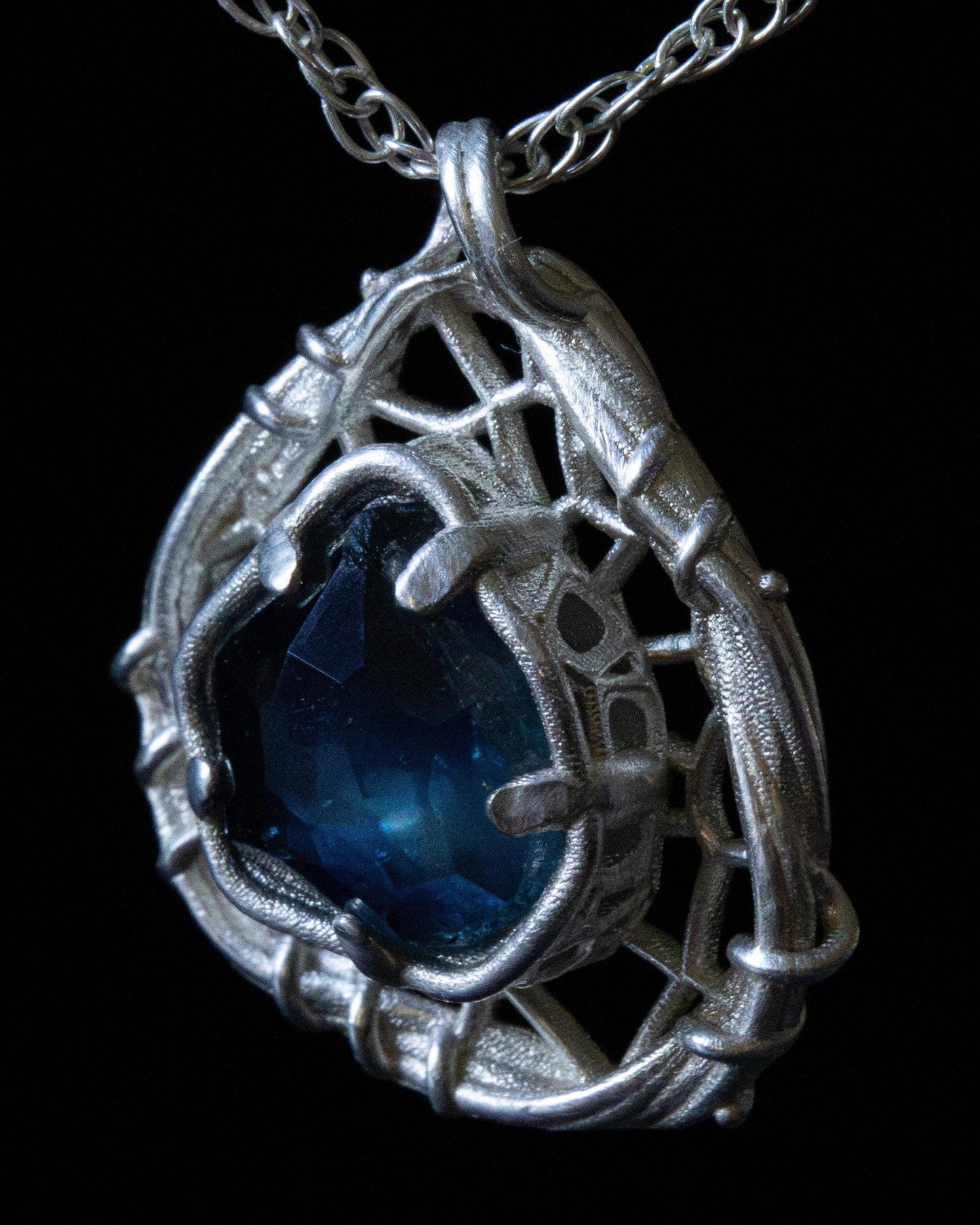 Hand Cut Montana Sapphire Sterling Silver Pendant - Dreamcatcher Necklace item 1009 Sterling silver, blue green sapphire, Montana Sapphire