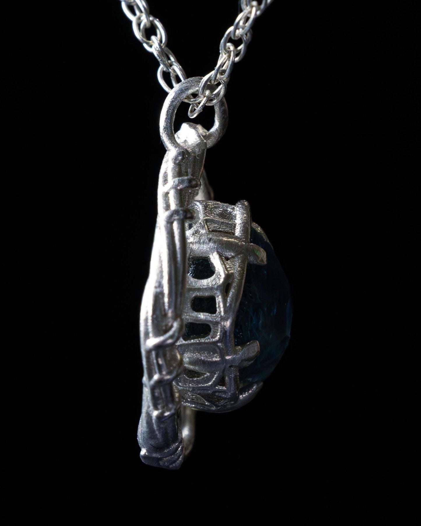 Hand Cut Montana Sapphire Sterling Silver Pendant - Dreamcatcher Necklace item 1009 Sterling silver, blue green sapphire, Montana Sapphire