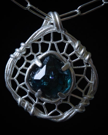 Hand Cut Montana Sapphire Sterling Silver Pendant - Dreamcatcher Necklace item 1007 Sterling silver, Blue Sapphire, Montana Sapphire