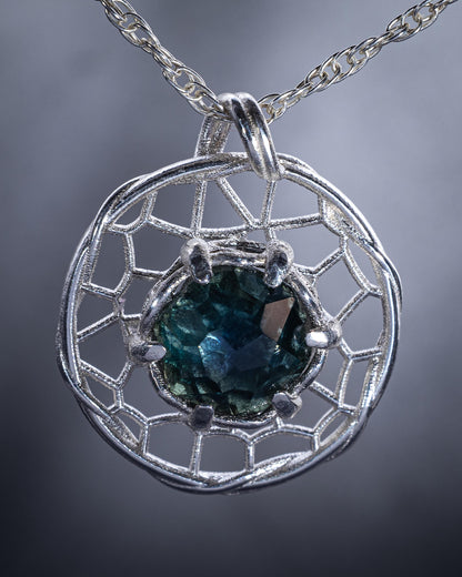 Hand Cut Montana Sapphire Sterling Silver Pendant - Dreamcatcher Necklace item 1004 Sterling silver