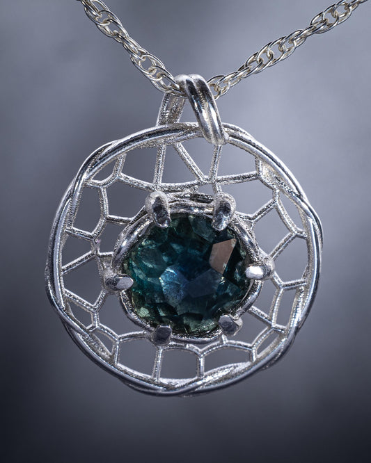 Hand Cut Montana Sapphire Sterling Silver Pendant - Dreamcatcher Necklace item 1004 Sterling silver