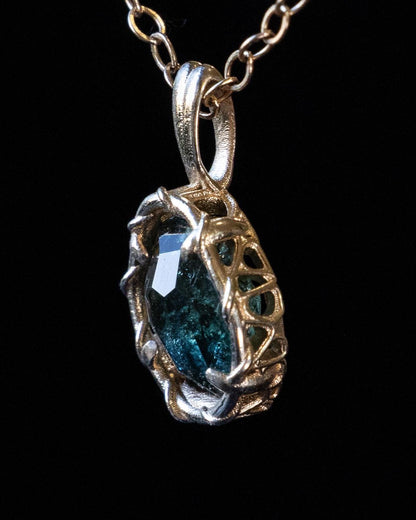 14k Yellow Gold Montana Sapphire Pendant, Handmade Fine Jewelry, item 1032 gold, teal sapphire, sapphire, blue green sapphire