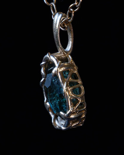 14k Yellow Gold Montana Sapphire Pendant, Handmade Fine Jewelry, item 1032 gold, teal sapphire, sapphire, blue green sapphire