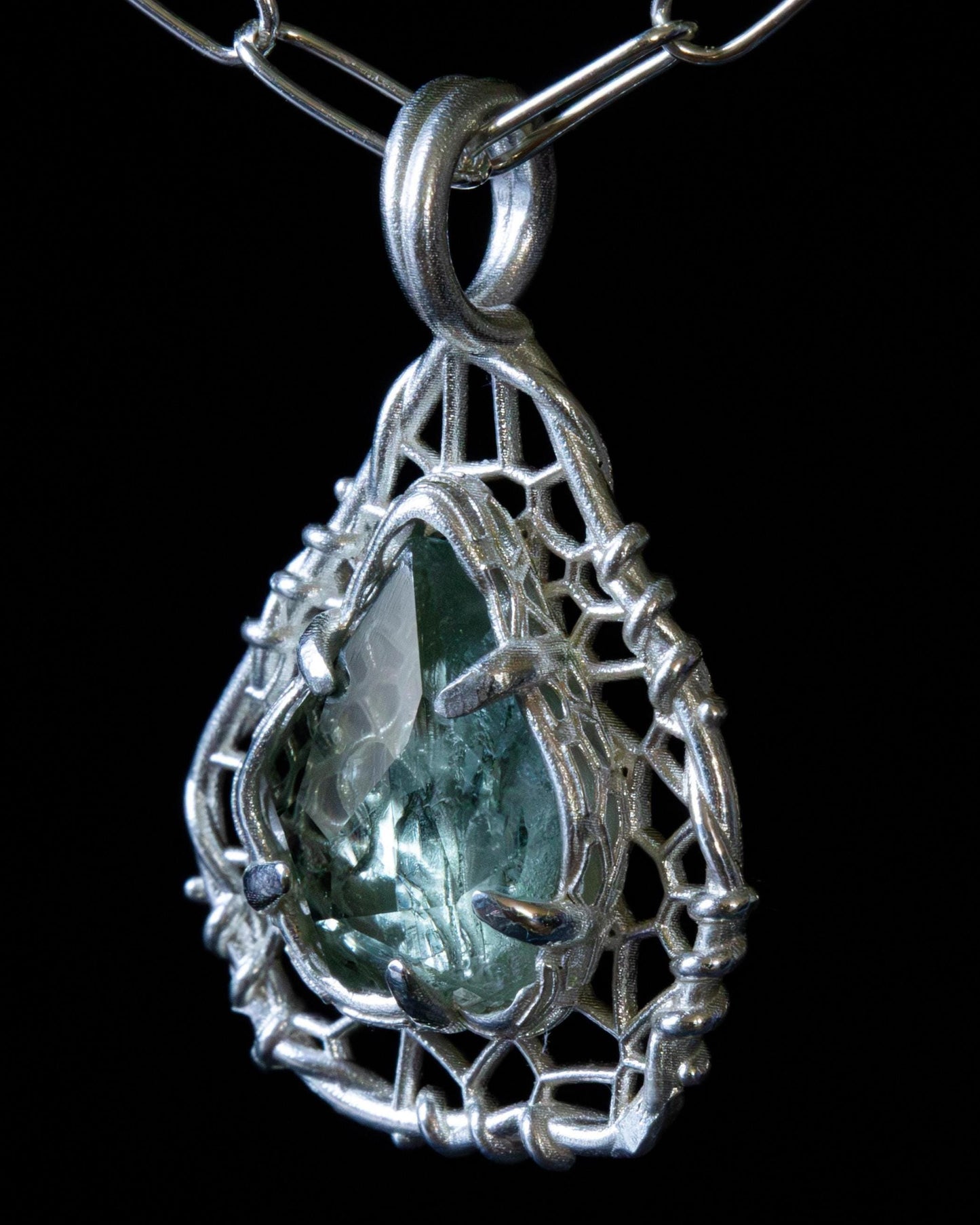Hand Cut Montana Sapphire Sterling Silver Pendant item 1023 Sterling silver, Montana Sapphire, green sapphire