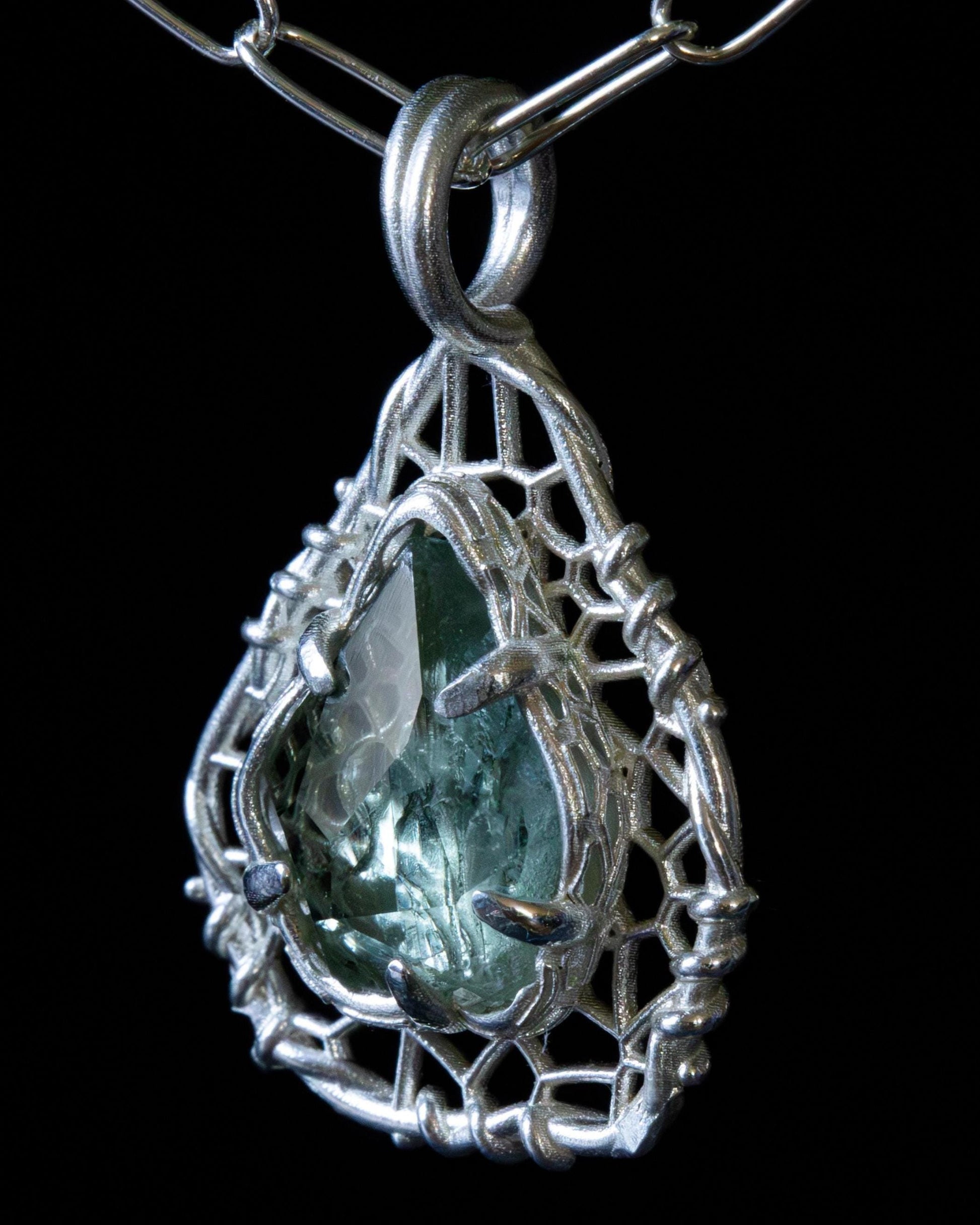 Hand Cut Montana Sapphire Sterling Silver Pendant item 1023 Sterling silver, Montana Sapphire, green sapphire