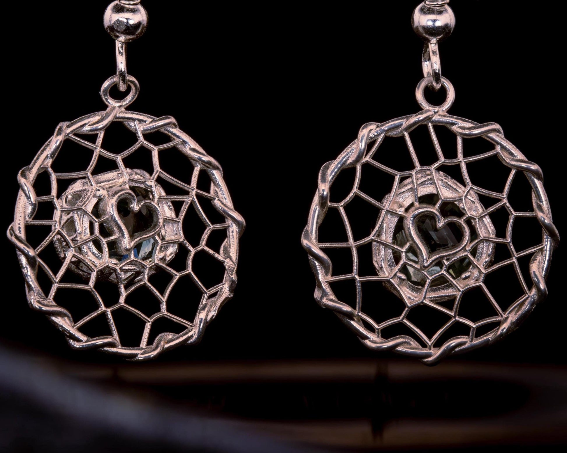 Hand Cut Montana Sapphire Earrings – Sterling Silver Organic Lattice Drops, item 1024 silver, Sapphire