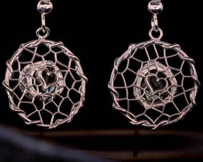 Hand Cut Montana Sapphire Earrings – Sterling Silver Organic Lattice Drops, item 1024 silver, Sapphire