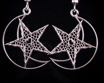 Handcrafted Sterling Silver Heart Moon Star Lattice Earrings Unique Jewelry, item 1039 silver