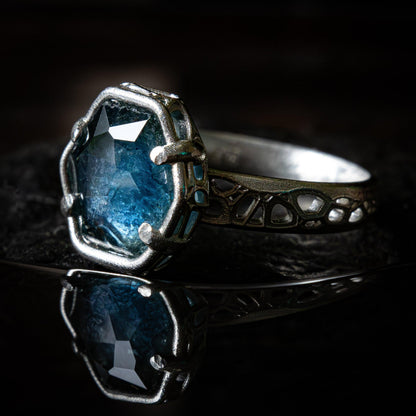 Montana Sapphire Ring Hand Cut Solitaire in Sterling Silver, item 1021 sapphire, silver