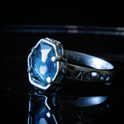 Montana Sapphire Ring Hand Cut Solitaire in Sterling Silver, item 1021 sapphire, silver