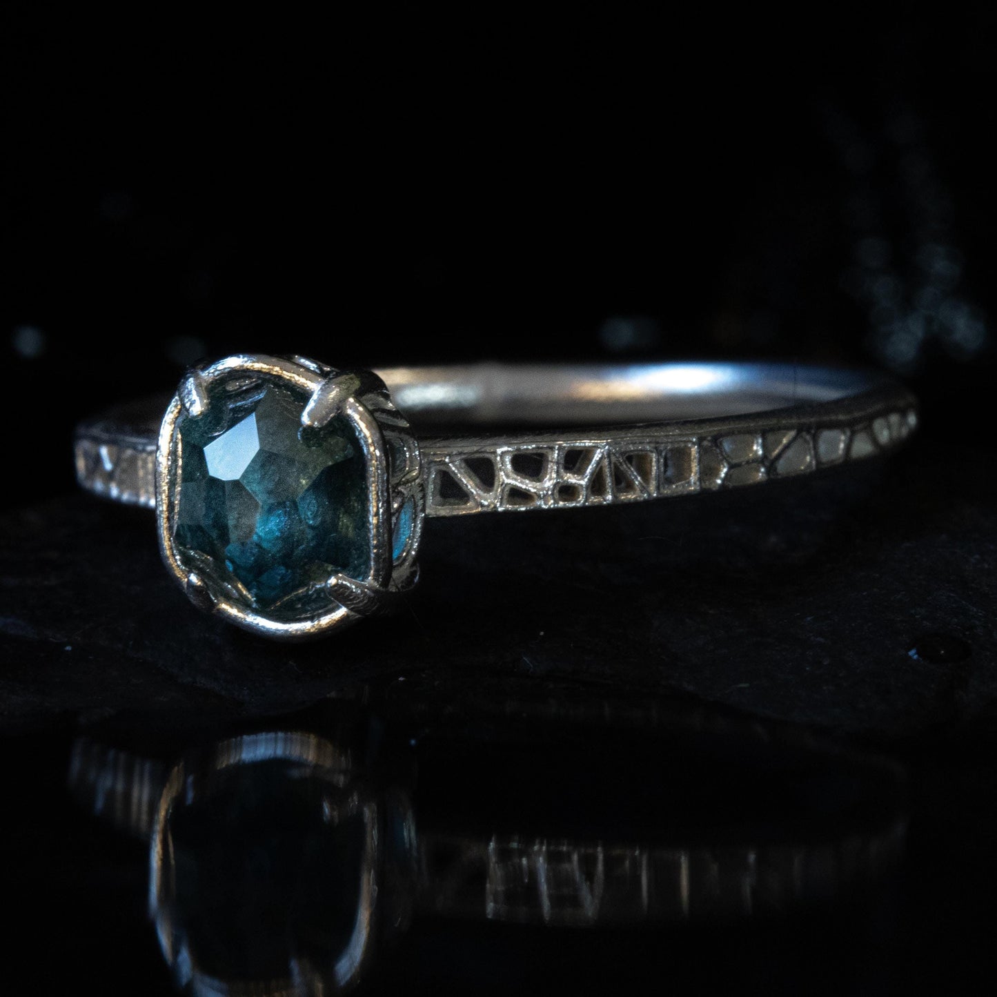 Hand Cut Montana Sapphire Solitaire Ring in Sterling Silver, item 1025 silver, sapphire
