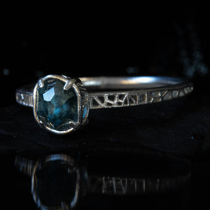 Hand Cut Montana Sapphire Solitaire Ring in Sterling Silver, item 1025 silver, sapphire