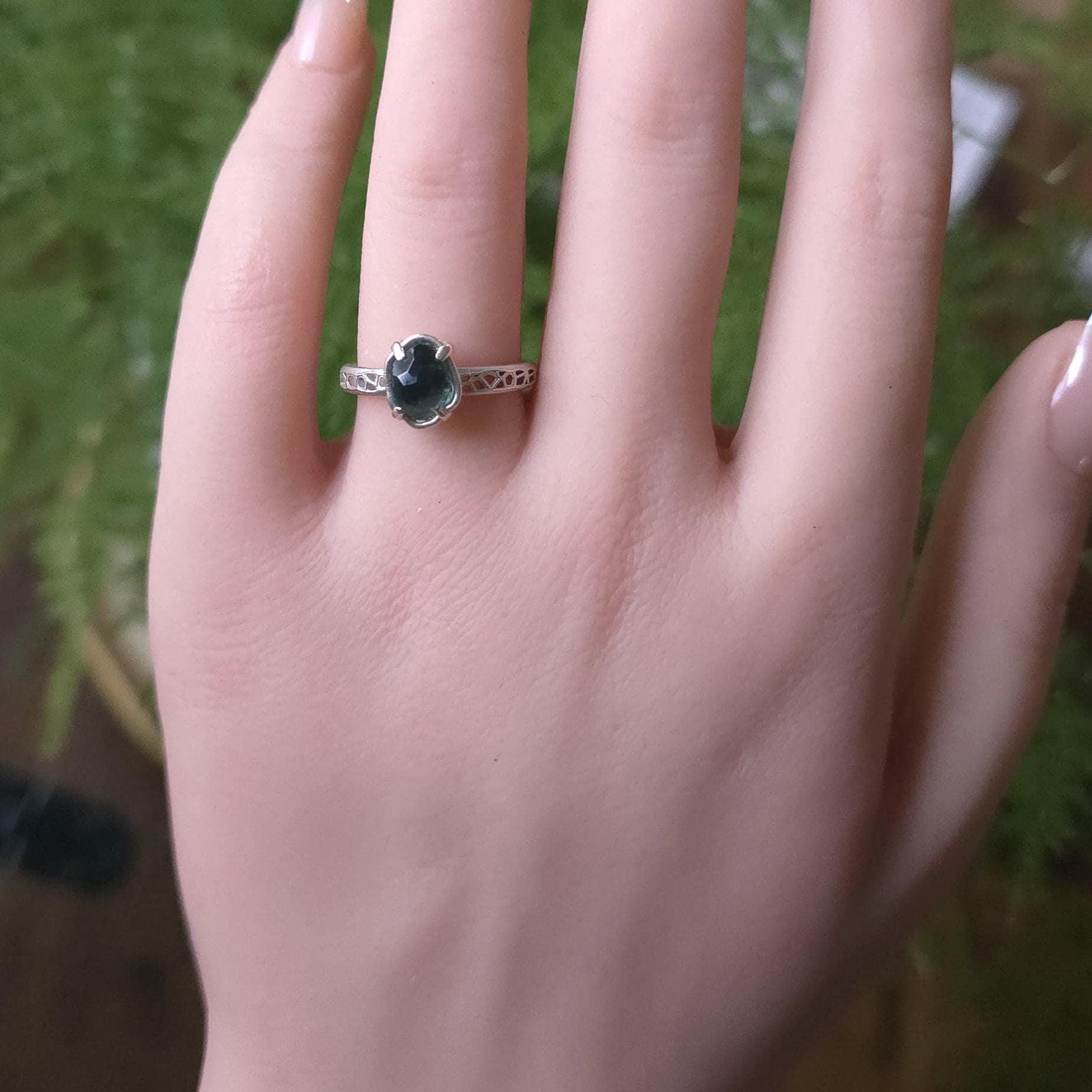 Hand Cut Montana Sapphire Solitaire Ring in Sterling Silver, item 1014 