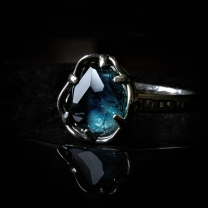 Hand Cut Montana Sapphire Solitaire Ring in Sterling Silver, item 1006 