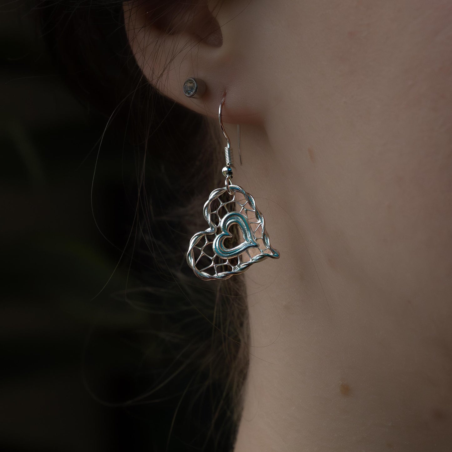 Handcrafted Sterling Silver Heart Lattice Earrings Unique Jewelry item 1048 silver