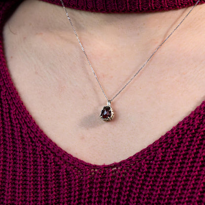 14k White Gold Garnet Pendant, Handmade Fine Jewelry, One of a Kind gold, garnet