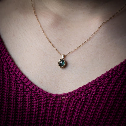 14k Yellow Gold Montana Sapphire Pendant, Handmade Fine Jewelry, item 1032 gold, teal sapphire, sapphire, blue green sapphire