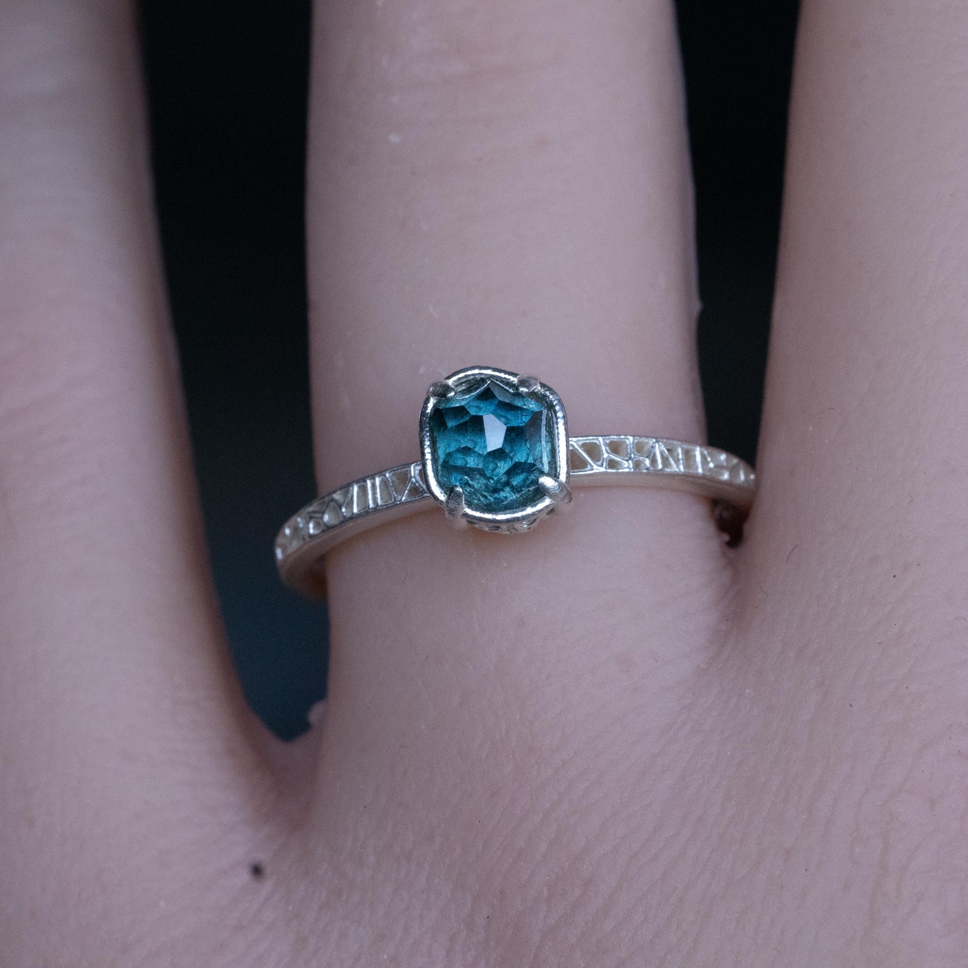Hand Cut Montana Sapphire Solitaire Ring in Sterling Silver, item 1025 silver, sapphire