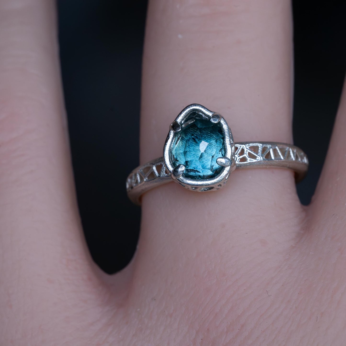 Hand Cut Montana Sapphire Solitaire Ring in Sterling Silver, item 1015 silver, sapphire